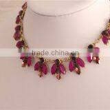 Red Color Clear Rhinestone Necklace, Flower Choker Crystal Necklace thumbnail-5