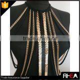 Hot Selling American Body Chain,Bib Black and Gold Chain Design Body Chain thumbnail-5