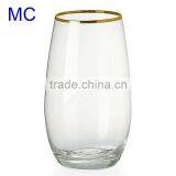 Hand Blown Clear Water Glass With Gold Rim thumbnail-1
