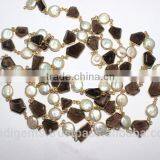 Smoky Quartz Fresh Water Pearl Fancy Bezel Setting Chain thumbnail-4