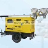 Mobile metal halide lamp tower numbers of floodlights,power of lamp and genset customized manual winch