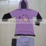 Cotton Latest Design Girls Long Sleeve Custom Printed Hoodie Pajama Sets thumbnail-1