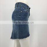Women OEM Frayed Hem Front Botton Denim Skirt thumbnail-2