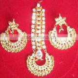 Kundan Jadau Earring Tikka Gold Plated Chand Bali Set thumbnail-2