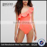 2017 MGOO Best Hot Sale Design One Piece Swimsuit Custom Your Brands One Shoulder Ruffle Swimwear With Polyamide Elastane thumbnail-1