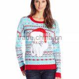 Women Light Blue Sweater Christmas Kitty Pattern Christmas Sweater Wholesaler thumbnail-1