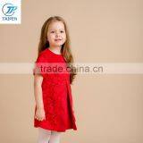 Girls Red Color Party Dress Kids Short Sleeve Woolen Frock With Boutique Lace Designs For Girl thumbnail-2