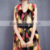 2016 Europe New Design Colourful Warm and Soft Faux Fox Fur Long Coat Faux Fur Overcoat Without Sleeves thumbnail-2