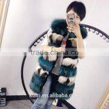 Top Luxury Real Fox Fur Vest For Women Whole Skin Winter Thick Stripe Natural Mixed Color Fox Fur Waistcoat Plus Size thumbnail-3