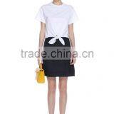 Ladies White Shoulder Snap Button Short Sleeve Woven t Shirt With Front Bow thumbnail-1