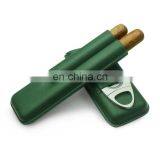 Handmade Portable High Quality 2piece Genuine Leather Custom Cigar Holder Case With Cutter Gift Set thumbnail-2