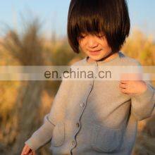 Kids Honeycomb Knit Roll Collar Cashmere Cardigan Sweater With Pocket thumbnail-5