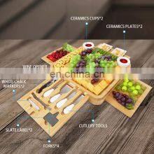 Bamboo Wood Charcuterie Platter Magnetic Slide-Out Drawers Cheese Board Set With Cutlery Knife thumbnail-3