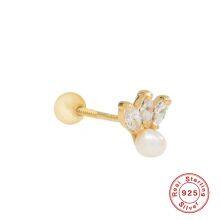 S925 Sterling Silver Triple CZ Marquise Pearl Earrings for Girls