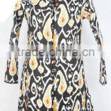 RTHCJC-13 Multi Ikat Printed Full sleeves reversible long size cotton kantha Winter Jackets For Women Jaipur Manufacturer