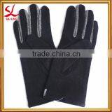 Knitted Wool And Leather Gloves Wool Women's Gloves Black Grey Blend thumbnail-1