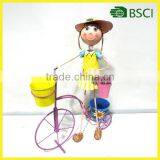 Wholesale Wrought Iron Metal Bicycle Garden Ornaments With Lovey Girl And Planter thumbnail-1