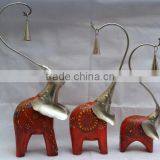 IRON/WOODEN PAINTED ELEPHANT SET OF 3 HANGING BELL IN TRUNCK thumbnail-1
