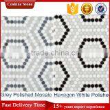 Hexagon White Black Polished Mosaic Tiles thumbnail-1