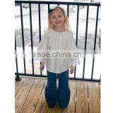 Long Bell Shaped Sleeves Girls Peasant Blouse Photos Lace Detail White Peasant Top HSB9402 thumbnail-1