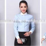 2015 Fashionable Collar Plain Light White and Blue Lady Blouse for Women thumbnail-2