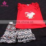 High Quality Embroidered Bunny Girls Cotton Summer Short Ruffle Outfits Kids Boutique Outfit thumbnail-2