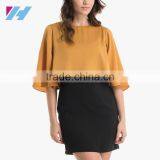 Ladies New Fashion Clothing Wholesale Casual Mustard Yellow Wrap Dress thumbnail-2