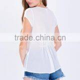 Wholesale Pleated Front Short Sleeves Tee Shirt Cheap Zipper Women Tee thumbnail-4