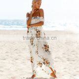 Boho Style Long Dress Women Fashion Off Shoulder Beach Summer Dresses Floral Print Vintage Chiffon White for Wholesale 2017 thumbnail-2