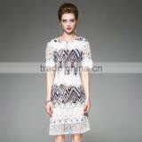 2017 New Design Factory Customized Summer Womens High Grade Slim Elegant Round Collar Tassels Short Sleeve Sexy Party Dresses thumbnail-2