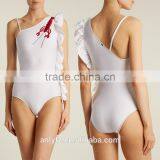 China Factory Wholesale Embroidered Asymmetric Ruffle One Piece Swimsuit Women thumbnail-1