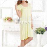 Lace Trim Square Neck Short Sleeves Bamboo Sleep Gown Solid Colors thumbnail-3