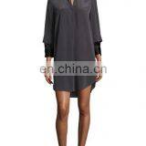 3/4-Sleeve Two-Tone Shirtdress, Charcoal thumbnail-2
