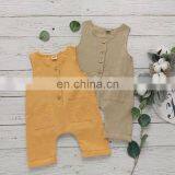 Summer Toddler Baby Boys Overalls Rompers INS Linen Cotton Round Collar Sleeveless Blank Jumpsuit Kids Bodysuit Baby Rompers thumbnail-3