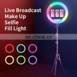 Hot Sale18 Inch 3 Phone Clip RGB Color LED Ring Light With Remote Control for Selfie Makeup Live Broadcast Photography thumbnail-6