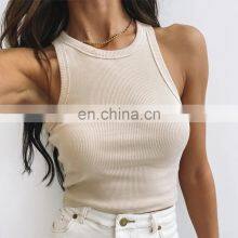 2021 Hot Custom Logo, Summer Lady White Black Ribbed Crop Tank Top Women/ thumbnail-3