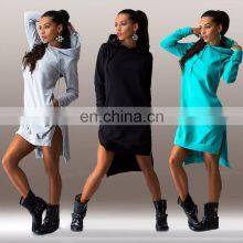 New Fashion Irregular Hooded Long Sleeve Dress Sweater Large Size Trendy Casual Split Skirt Manufacturer Wholesale thumbnail-2