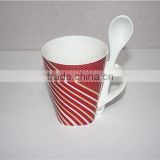 Wholesale red ceramic coffee mug with spoon