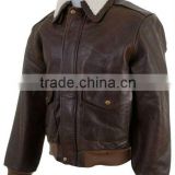 High Quality 100% Genuine Cowhide Natural Grain Mens Distressed Brown Leather Bomber Jacket with Remoable Fur On Collar