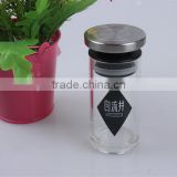china latest design thick bottom glass storage container with engraving and decaling blackpattern