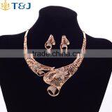 African Style Fairy Flower Shaped Hollow Jewelry Set Golden Crystal Jewelry Set Bridal Wedding Accessories thumbnail-1