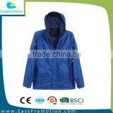 Most popular fashional OEM Blue Hooded Waterproof Windbreaker Rain Jacket