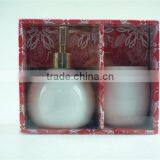 White Ceramic Bathroom Accessories Set 2 / Lotion Dispenser & Tumbler With Color Gift Box thumbnail-3
