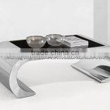 Unique Stainless Steel Frame Black Tempered Glass Coffee Table thumbnail-2