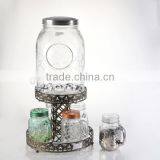 Rooster Shaped Glass Dispenser With Metal Stand With Six Mason Jar Sets thumbnail-1