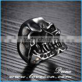 Punk Jewelry Vintage Titanium Silver Gothic Skull Biker Stainless Steel Mens Ring thumbnail-2
