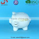 BSCI Audit Factory Fashion Design Glazed White Ceramic Piggy Bank, Coin Bank Adorable thumbnail-2