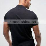 High Quality Custom Logo Short Sleeve Button Placket Men's Cotton/Spandex 200gsm Casual Skinny Slim Fit Black Polo T-Shirt thumbnail-2