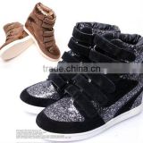 2ssd0530 hidden wedge heel glitter suede sneakers hook and loop top quality comfortable