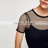 Wholesale Women Custom Top Casual Woman Mesh Short Sleeve Knitted T-Shirt China Supplier thumbnail-5